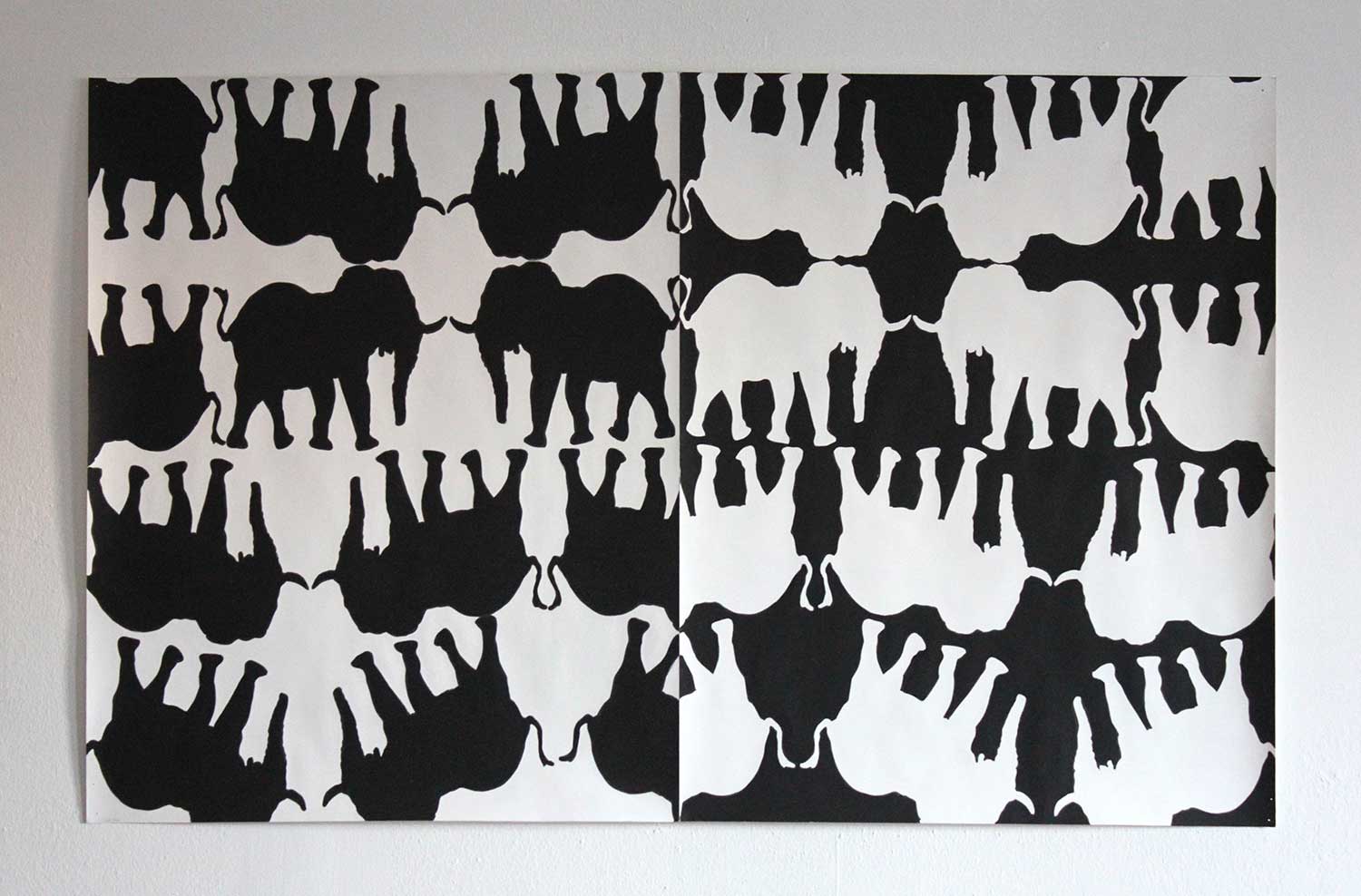 black and white positive and negative pattern of elephants